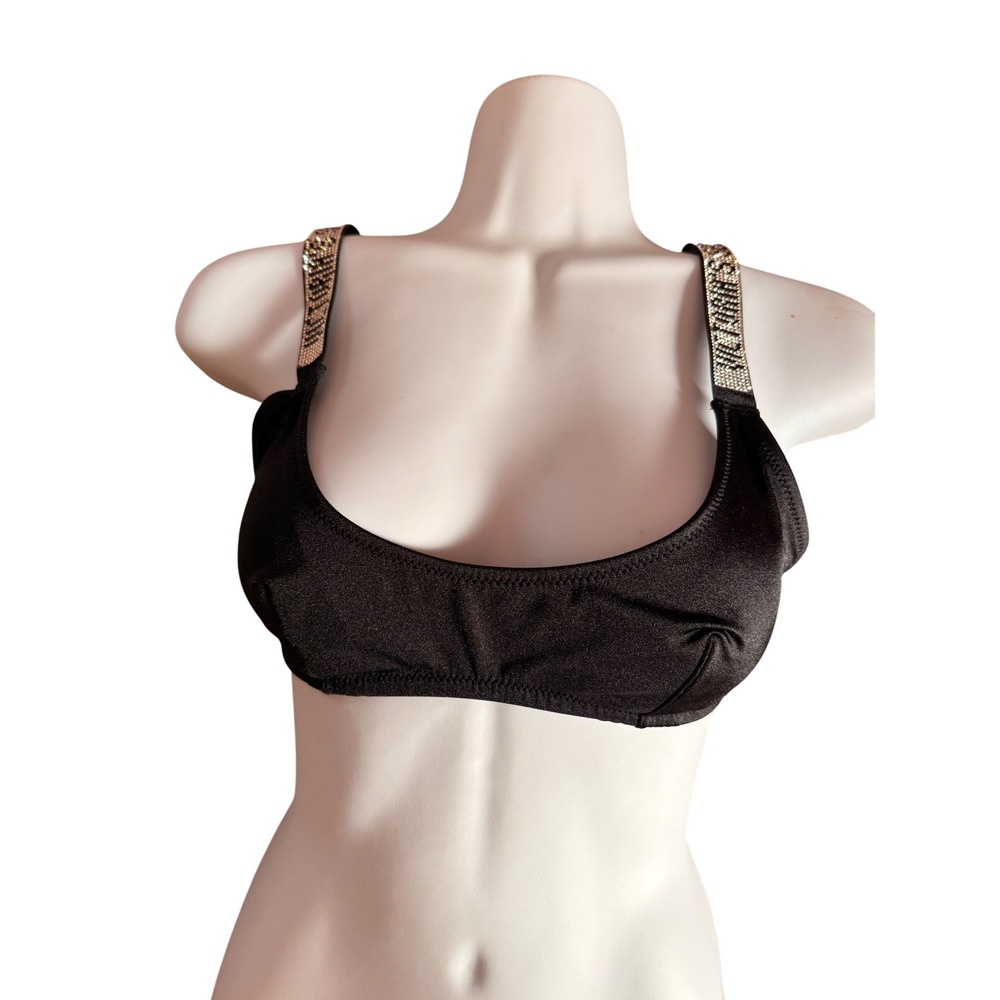 Victorias Secret Shine Strap Top‎ Black Rhinestone Logo Scoop Neck - Picture 4 of 7